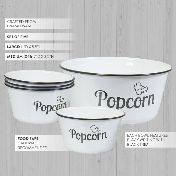 Vintage Inspired Popcorn Bowls, Set of 5
