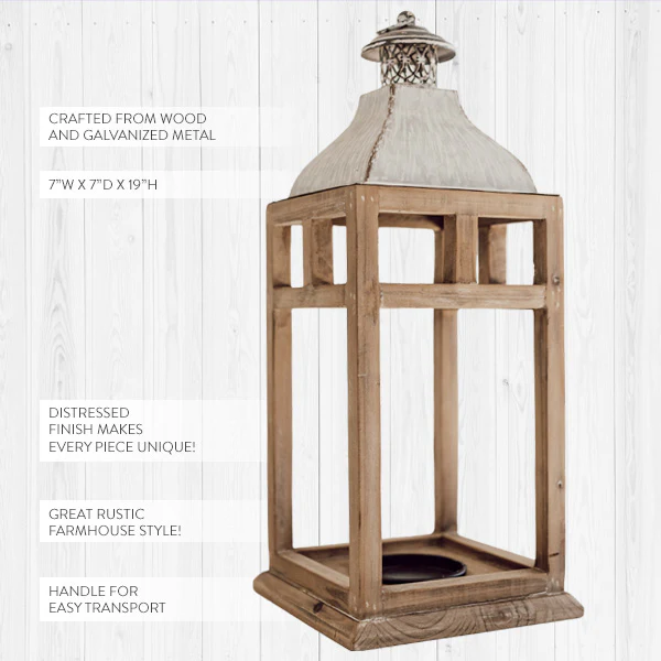 Rustic Galvanized Metal and Wood Lantern