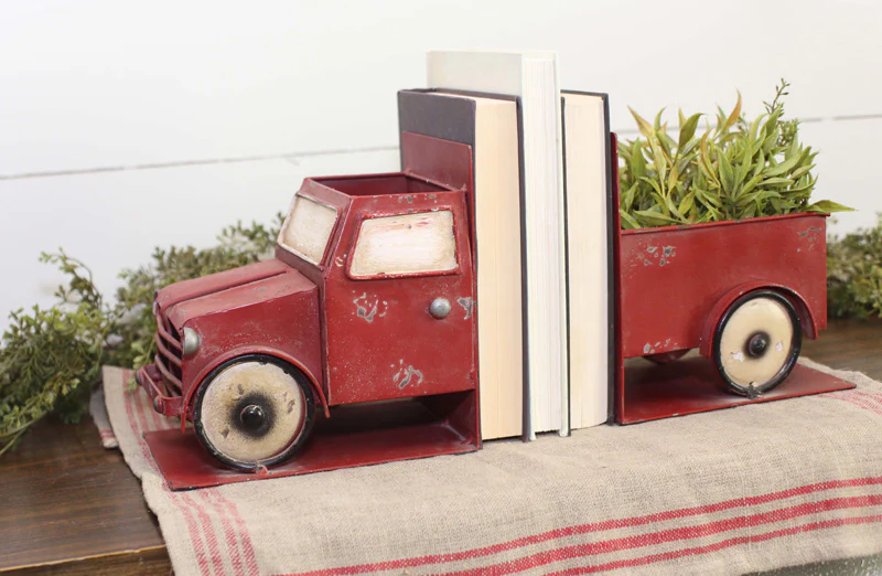 Distressed Red Truck Bookends