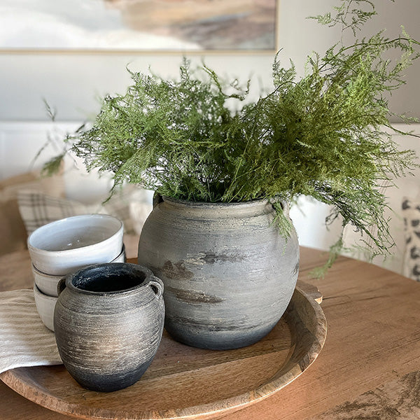 Terra-Cotta Inspired Black Pots, Set of 2