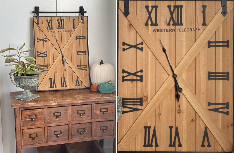 Wooden Barn Door Roman Numeral Clock