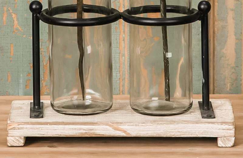 Vase Holder with 2 Glass Bottles