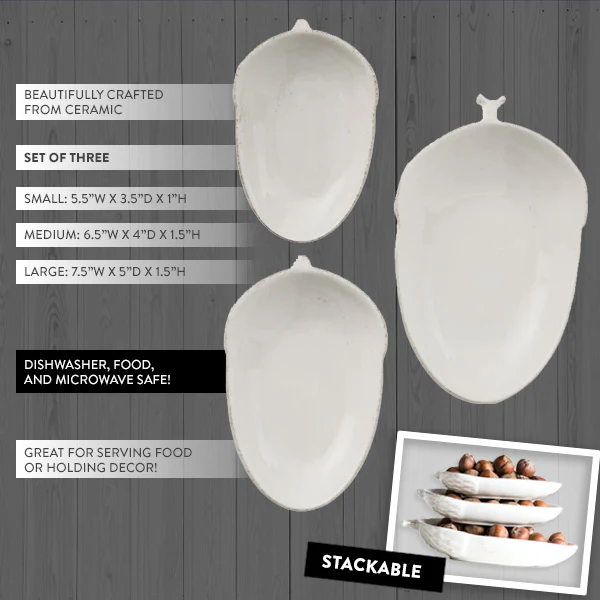 Ceramic Acorn Dishes, Set of 3