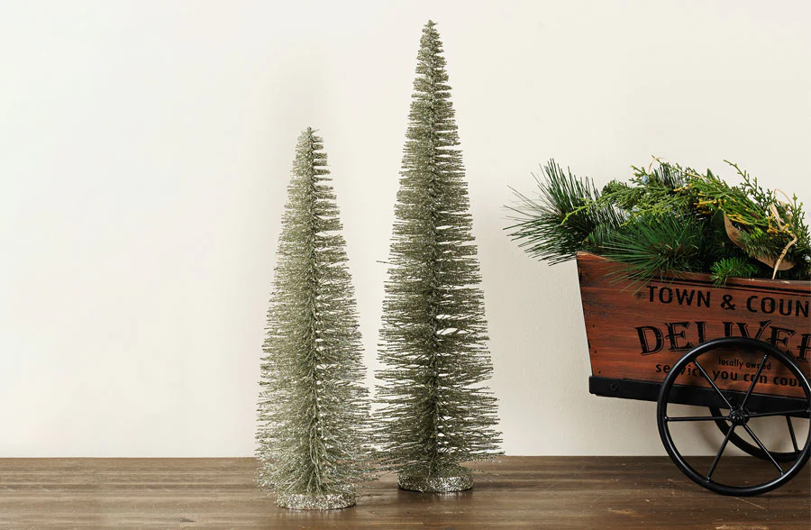 Decorative Glitter Pine Trees, Set of 2