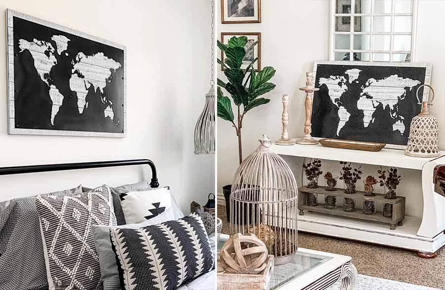 Black and White Wooden Plank World Map