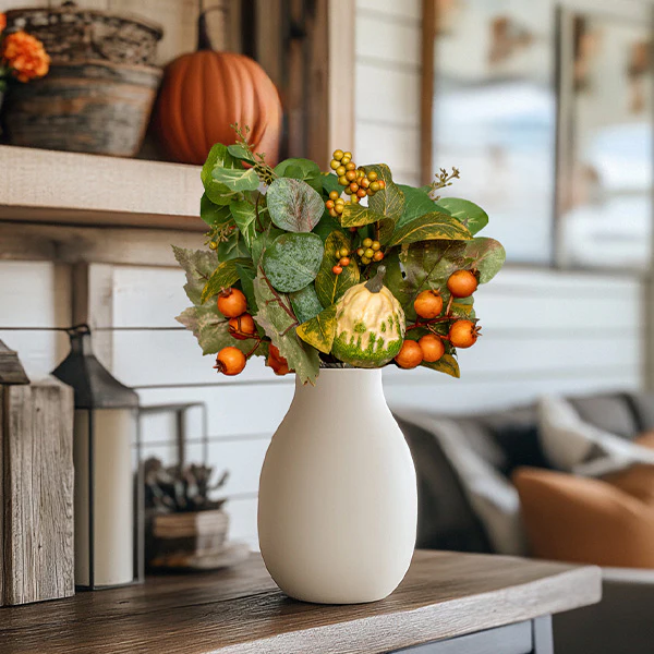 Lifelike Mixed Foliage Pick with Pumpkin and Berries, Set of 3
