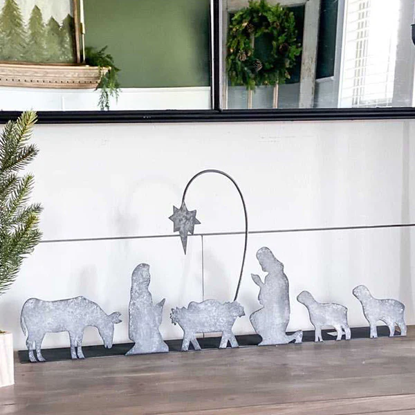 Galvanized Metal Standing Nativity Scene