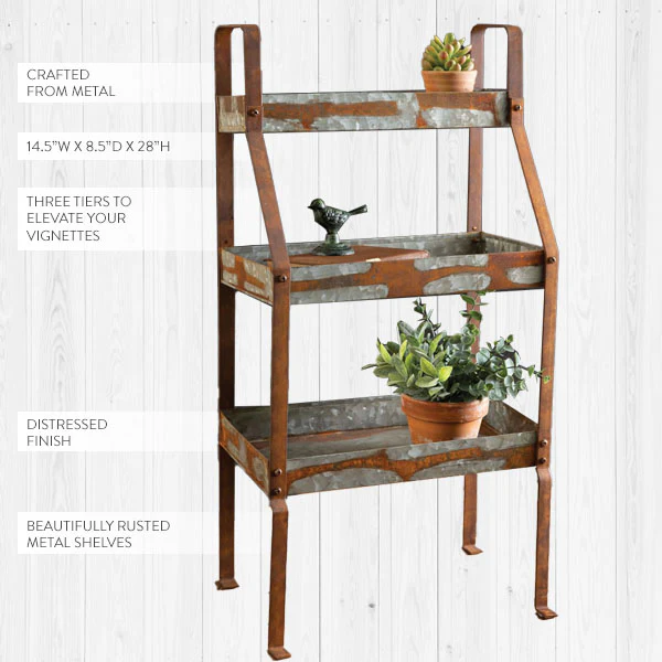 Rusted Finish Three-Tier Potting Shelves