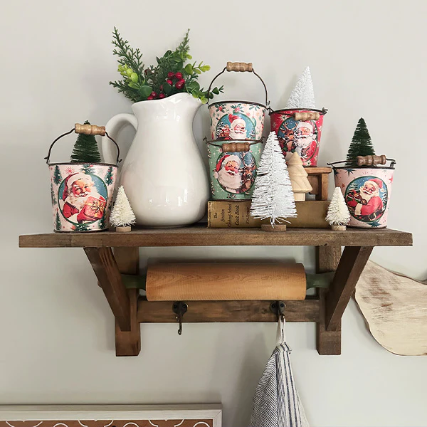 Nostalgic Santa Buckets with Handles, Set of 5