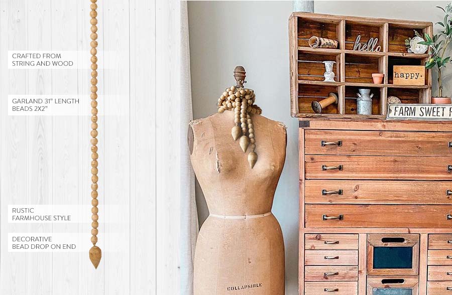 Wooden Teardrop Beaded Garland