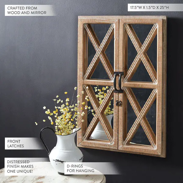 Window Mirror with Distressed Wood Frame