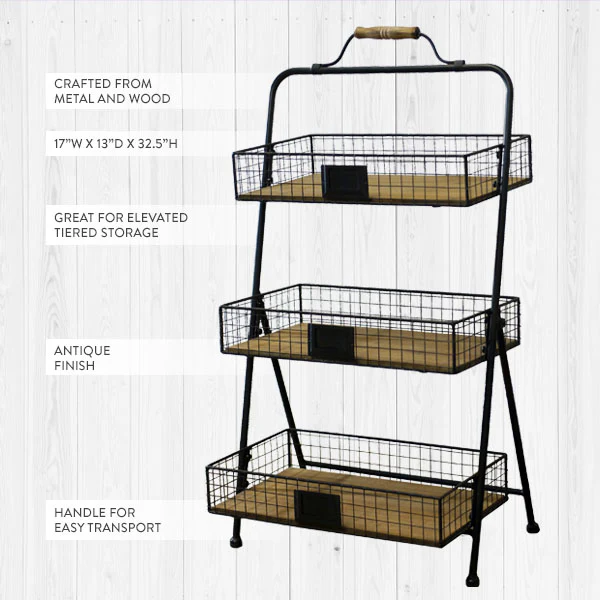 Three Tier Folding Wire Display Baskets