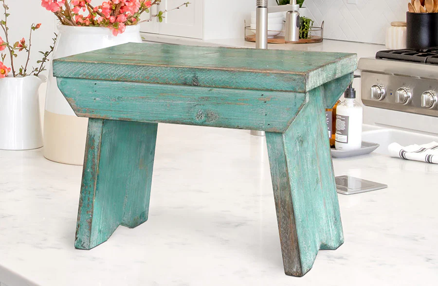 Sage Green Distressed Wooden Riser Stool