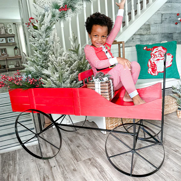 Vintage Inspired Rolling Christmas Cart