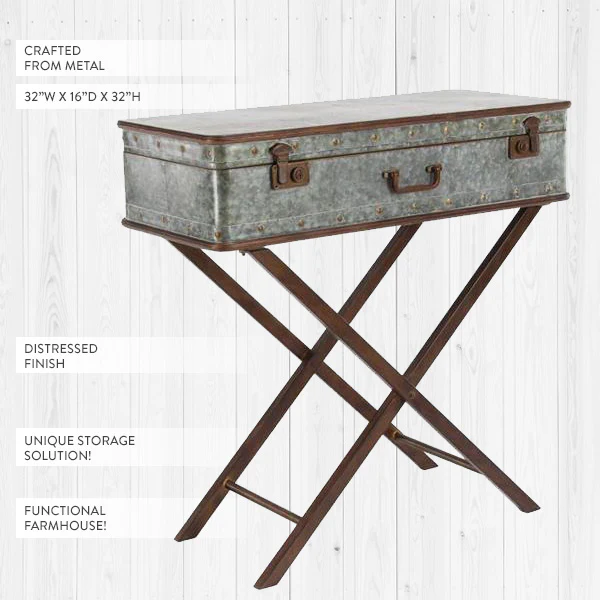 Grey Metal Farmhouse Suitcase Table