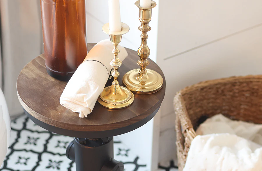 Adjustable Wooden Top Industrial Pipe Stool