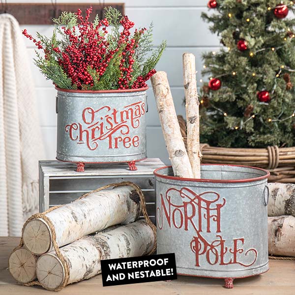 Iron Christmas Planters, Set of 2