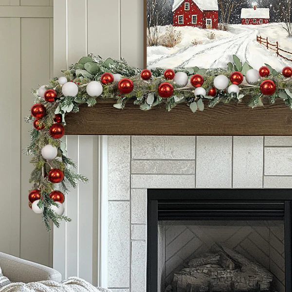 72 Inch Red and White Ball Christmas Garland