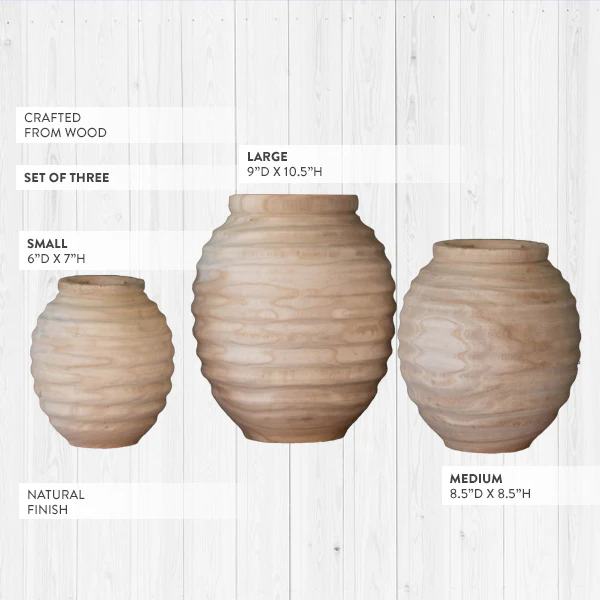 Natural Wooden Gourd Pots, Set of 3