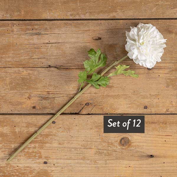 Lifelike White Ranunculus Bundle, 12 Stems