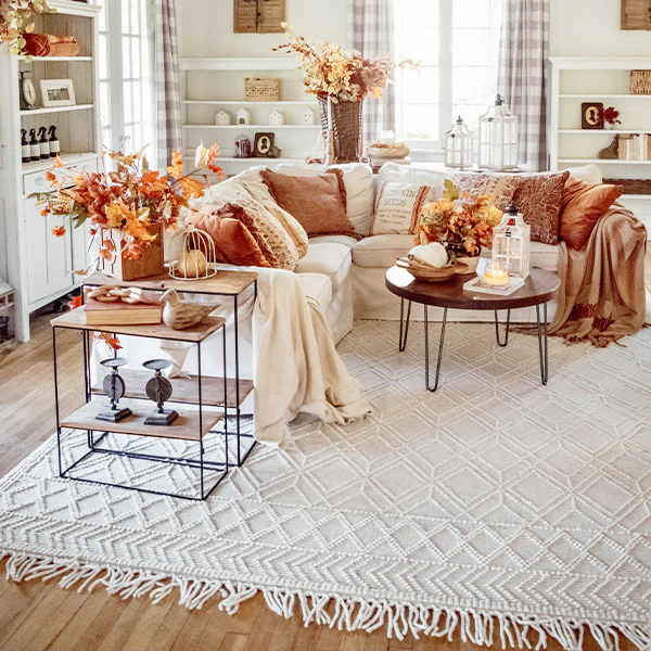 Traditional Beige Trellis Wool Rug