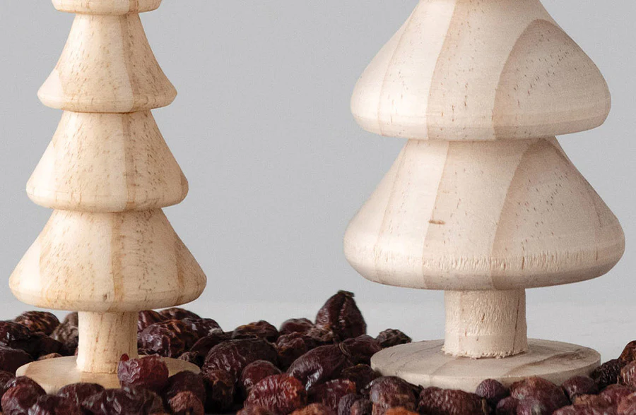Natural Wooden Carved Trees, Set of 4