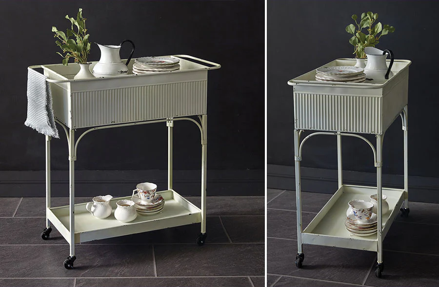 White Chippy Wash Tub Rolling Cart