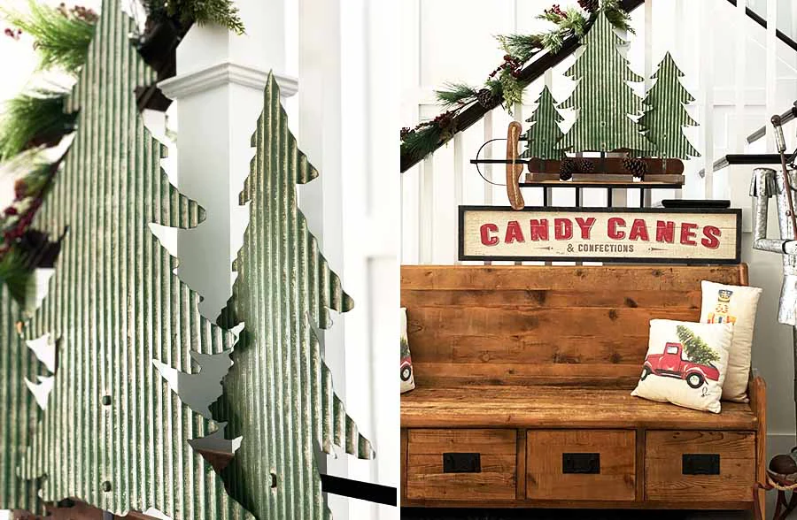 Corrugated Metal Christmas Tree Cutouts, Set of 3