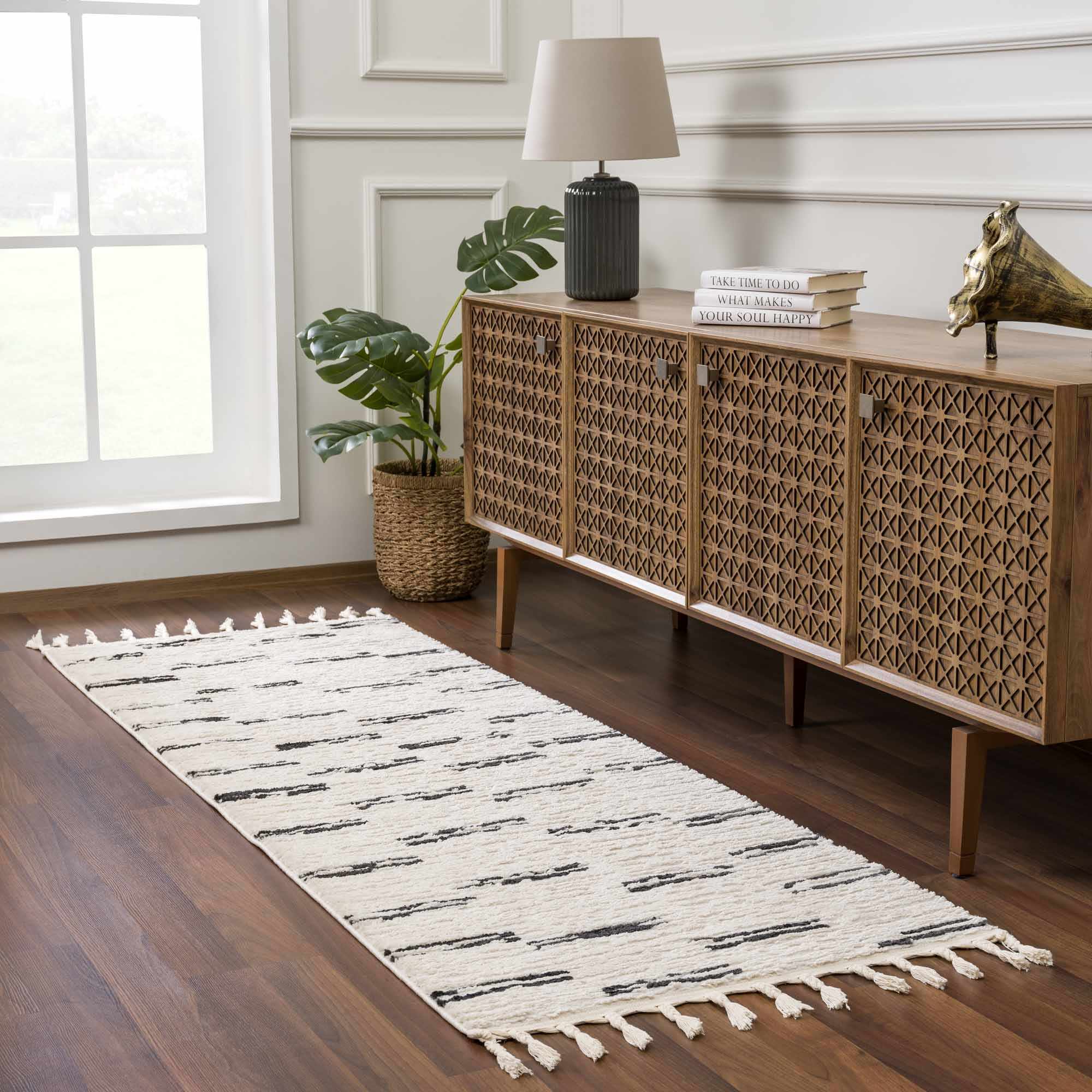 White Area Rug with Tassels