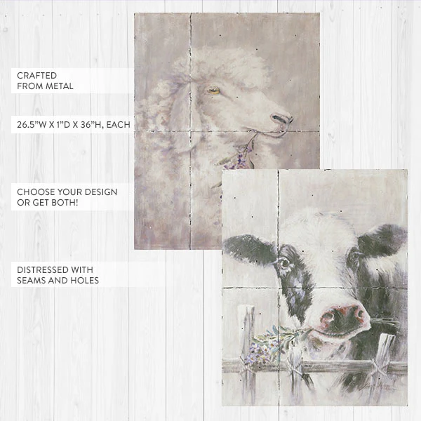 3 Foot Tall Vintage-Inspired Iron Farm Animal Wall Art, Pick Your Style