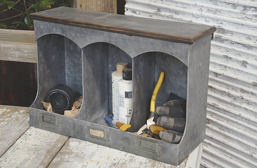 Rustic Galvanized Metal Divided Caddy