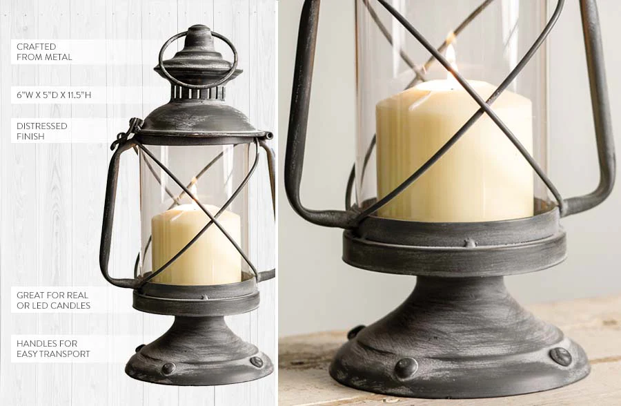 Distressed Metal Hurricane Lantern