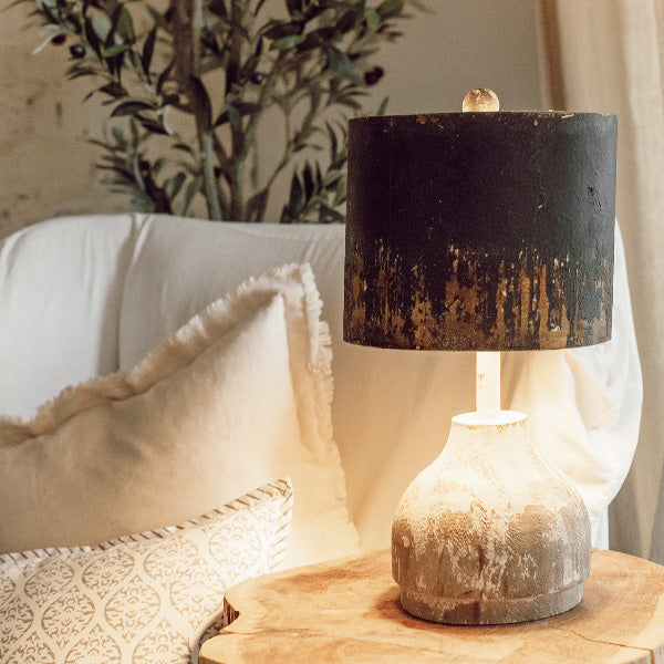 Wood Base Tabletop Lamp with Metal Splatter Shade