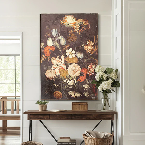 Wood Framed Floral Print Wall Decor
