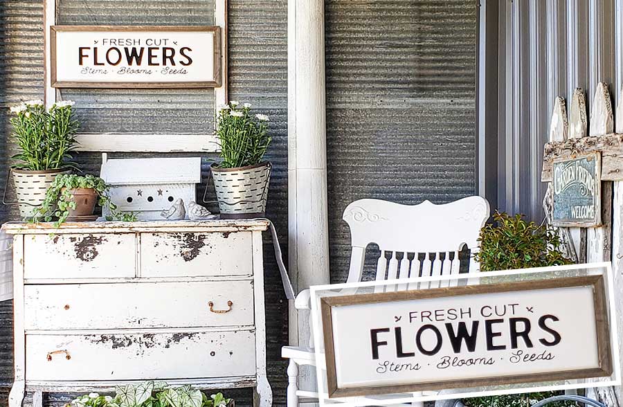 Enamel Flowers Sign With Wooden Frame