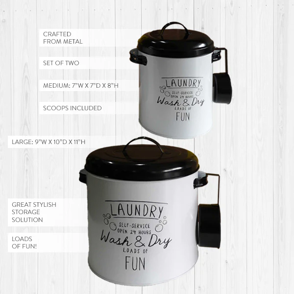 Metal Laundry Canisters with Scoops, Set of 2