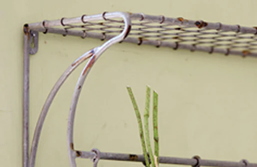 Distressed Wire Shelf with Coat Hooks