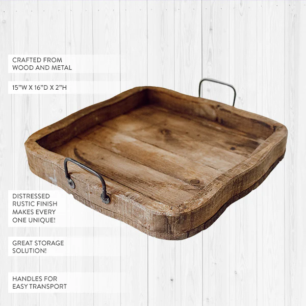 Wood Tray With Forged Metal Handles | Artisan Handmade