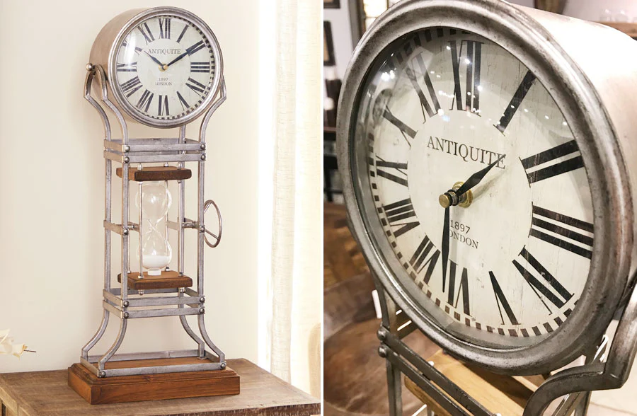 Industrial Standing Clock With Hourglass
