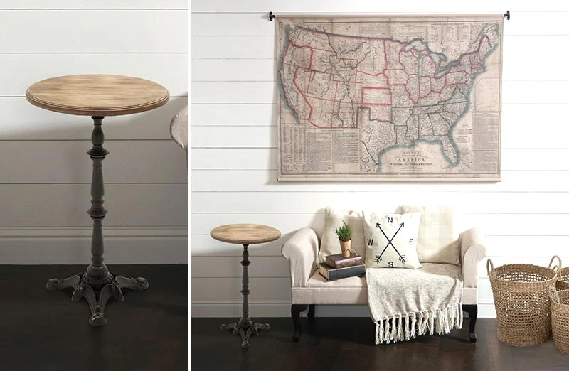 Industrial Metal Accent Table with Wooden Top