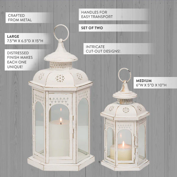 Spring Ivory Metal Lantern, Set of 2