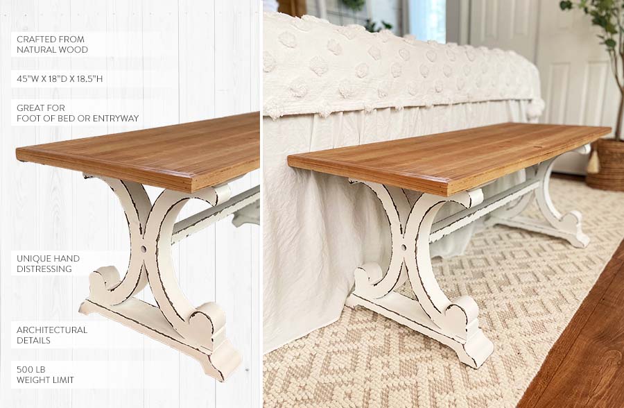 Distressed Wooden Corbel Bench