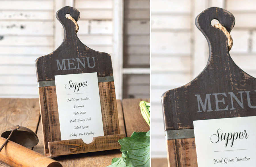 Wooden Cutting Board Menu Display