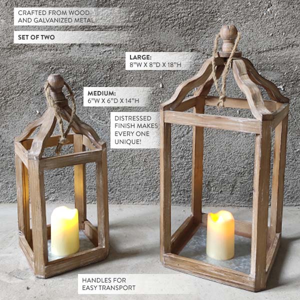 Scalloped Wood Lanterns, Set of 2