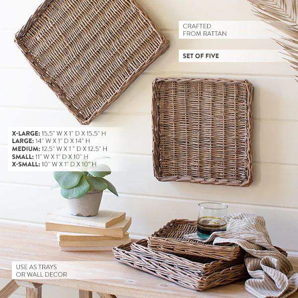 Woven Rattan Wall Decor Trays, Set of 5