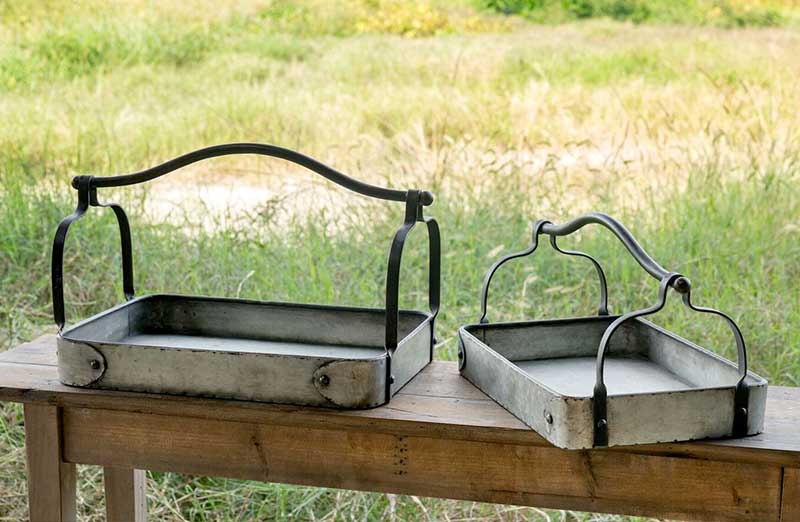 Artisan Metal Tray With Handles  Set of 2