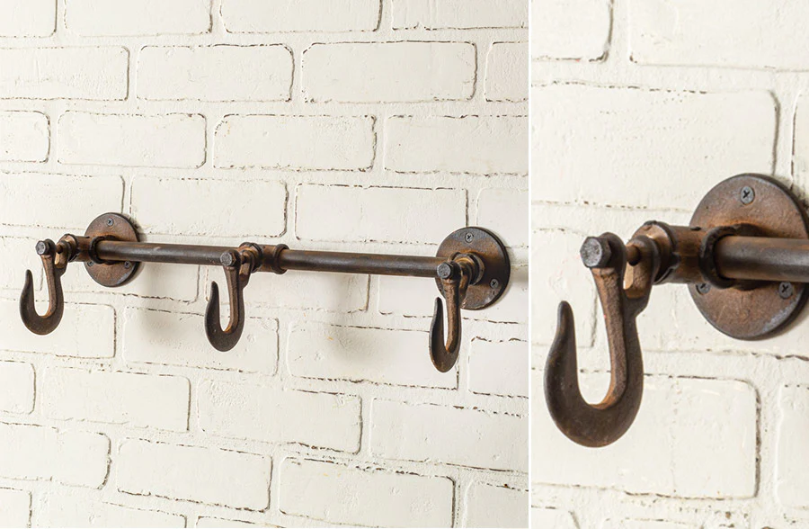 Rusted Finish Metal Coat Rack with Hooks
