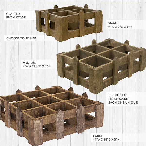 Wooden Fence Crate with Cubbies, Choose Your Size