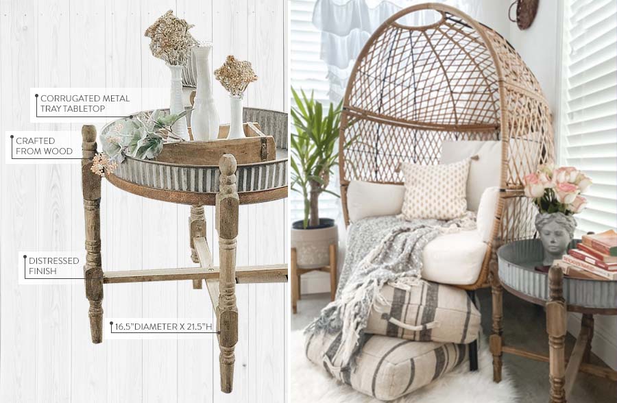 Corrugated Metal & Wood Cottage Side Table