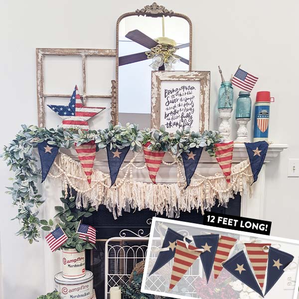 12 Foot Long Patriotic Pennant Banner